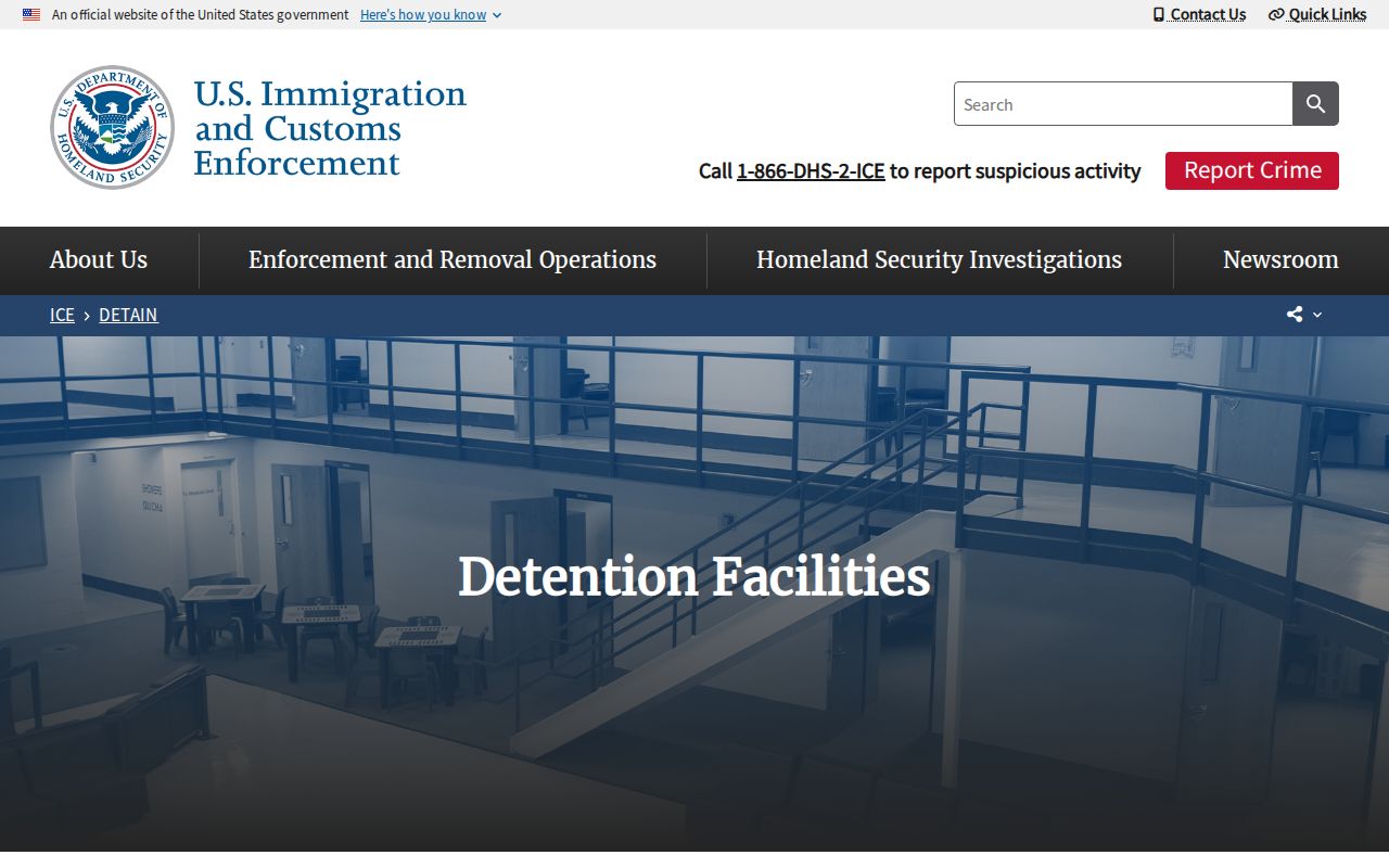 ICE detention facility directory entries for Joe Corley and Montgomery Processing Center