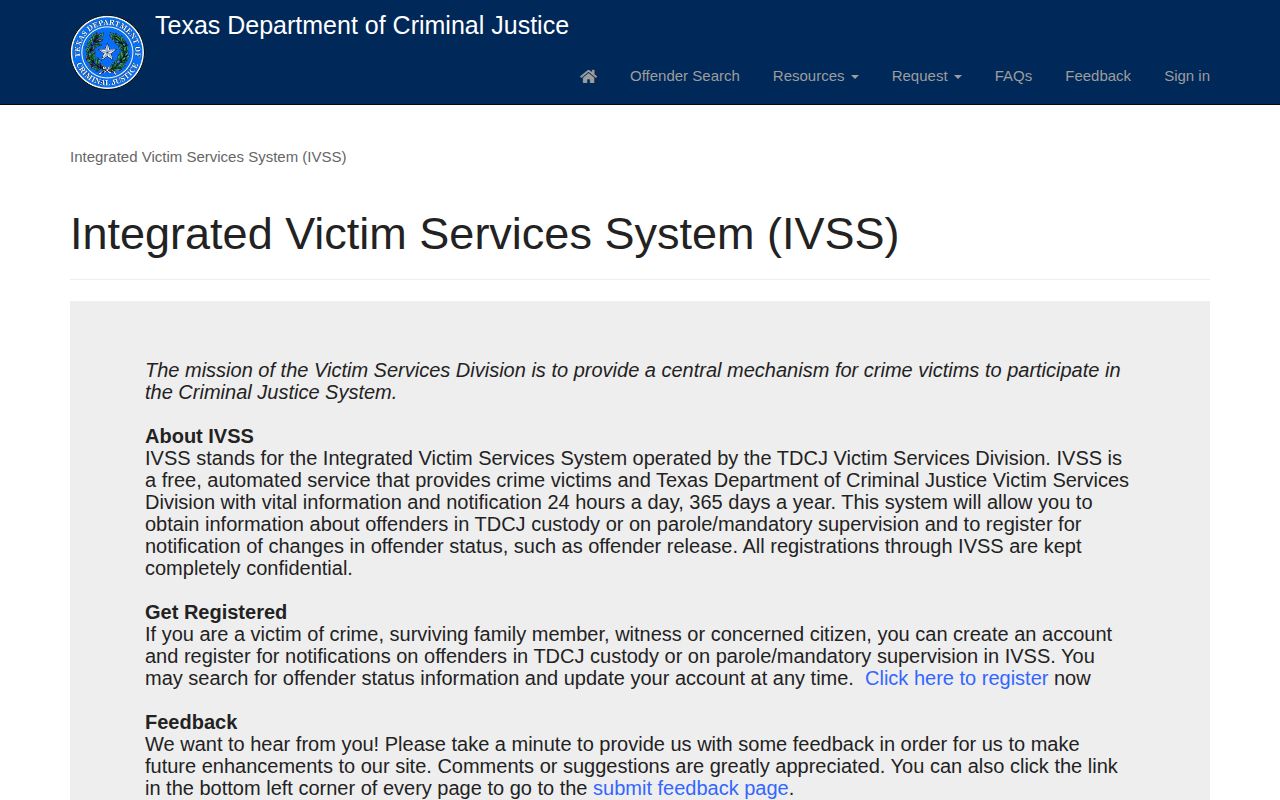 Montgomery County VINE check separate TDCJ notification portal