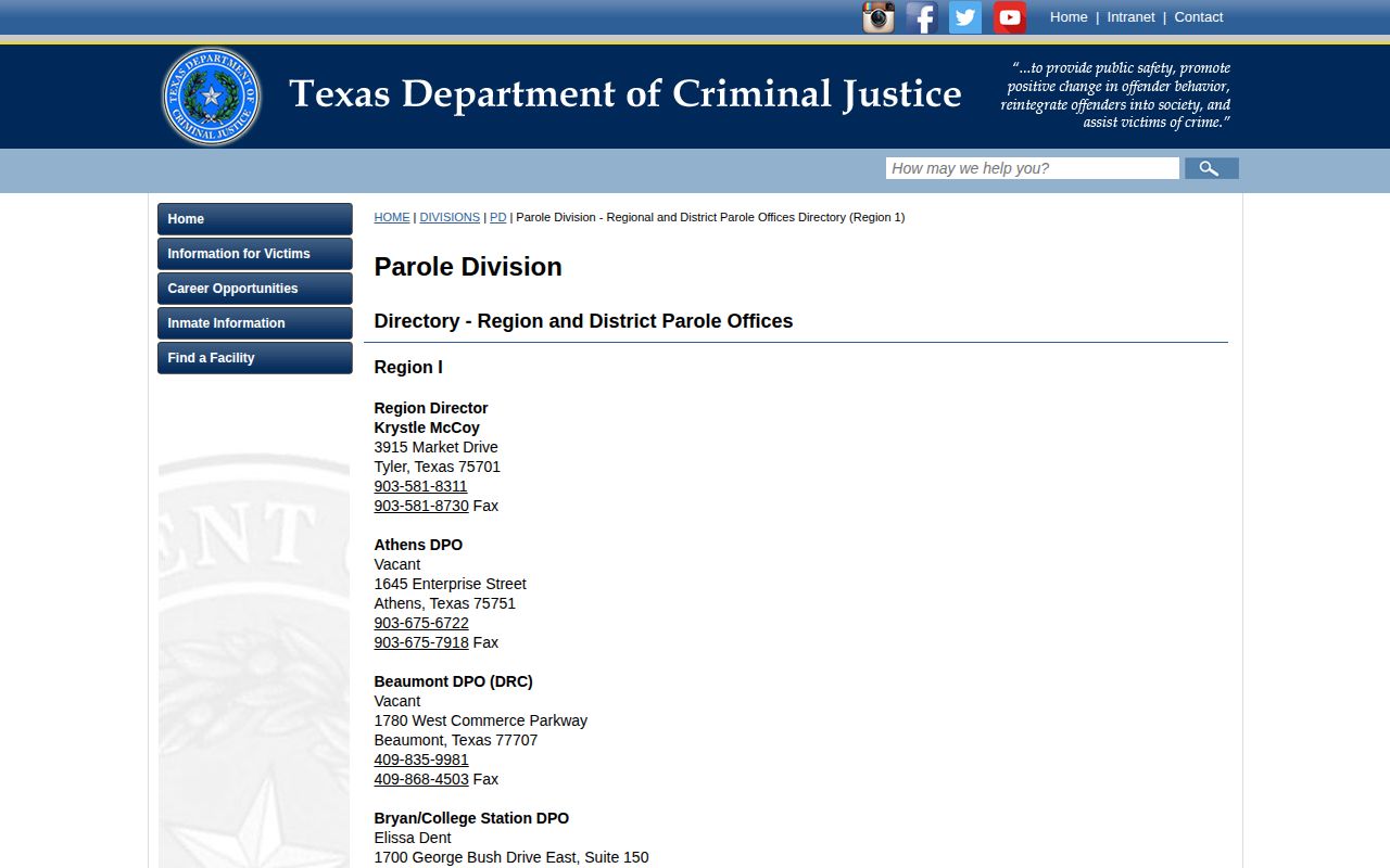 Montgomery County post-release supervision Conroe parole office listing